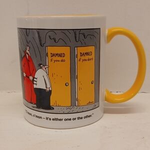 The Far Side Damned If You Do, Damed If You Don't Coffee Tea Mug Cup Gary Larson